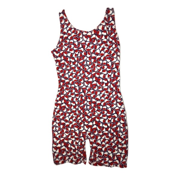 Gilda Marx VTG Patriotic Hearts Racerback Cotton Biketard Singlet Size XS (Y/J) - Picture 2 of 11